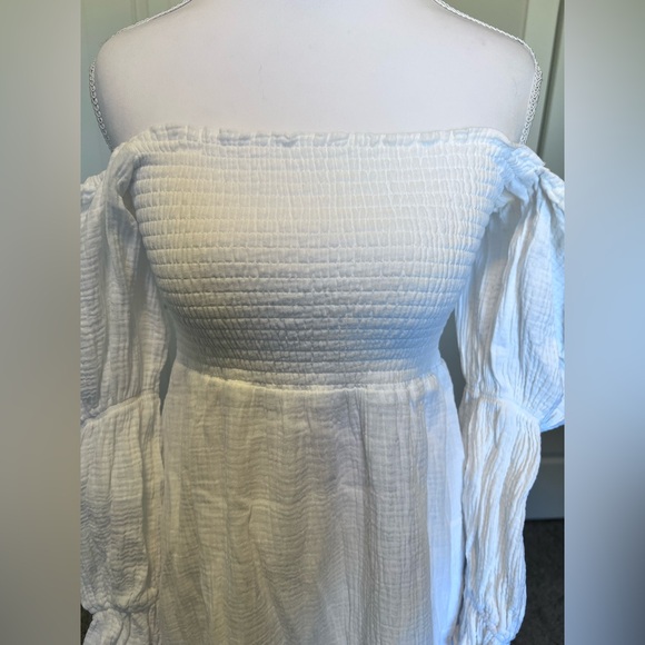 o.p.t Brigitte Dress Smocked bodice Puffed Tiered Sleeves Cotton Sz Small - Picture 6 of 16